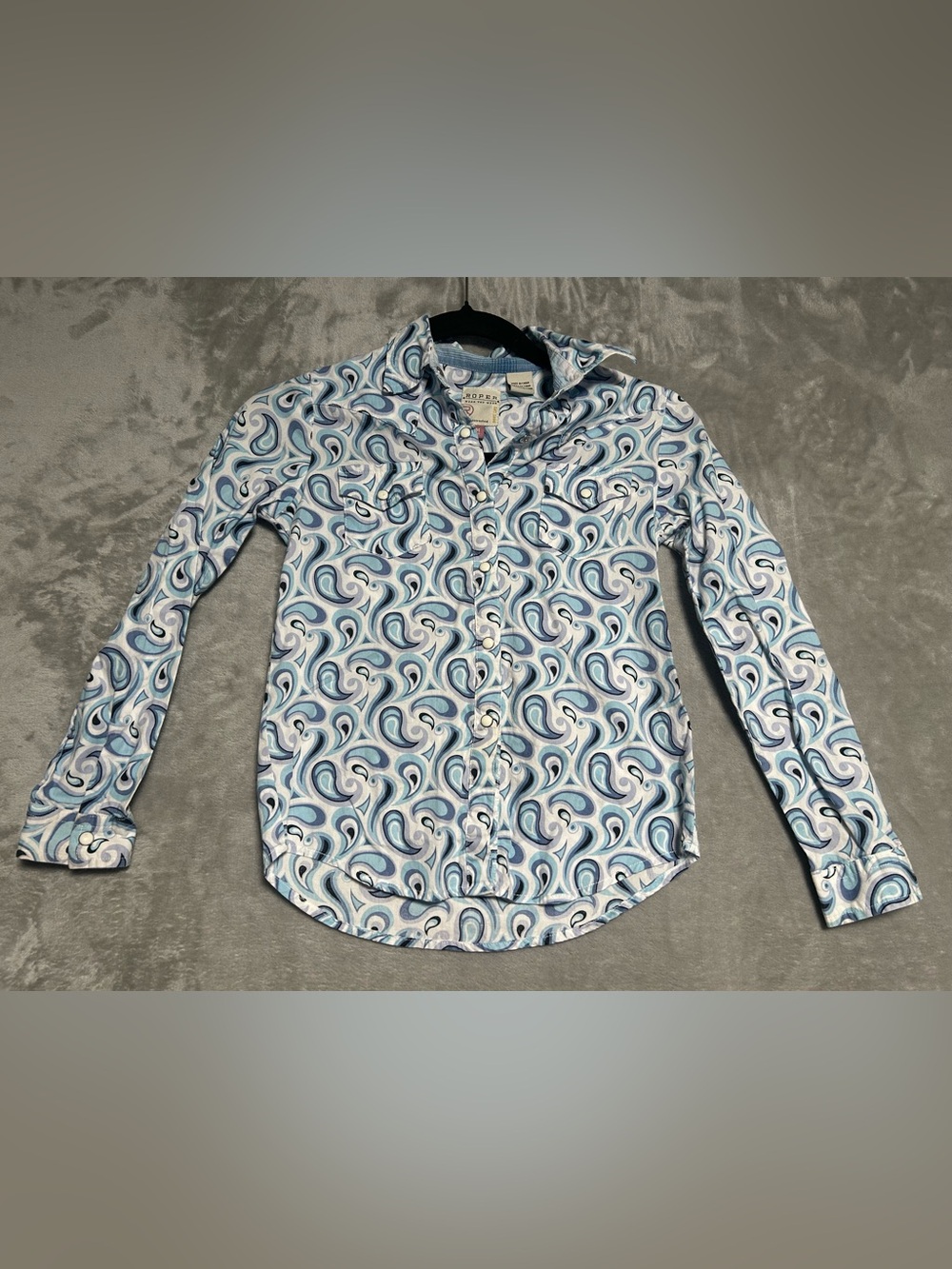 Roper Pearl Snap Girls Western Shirt Medium 7/8 Blue Cowgirl
